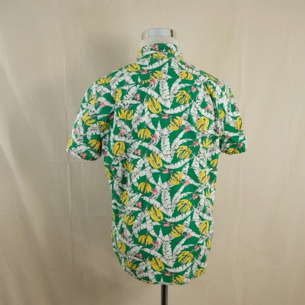 J. Crew Large Hawaiian Shirt Green Bananas Tropical Cotton Short Sleeve Mens